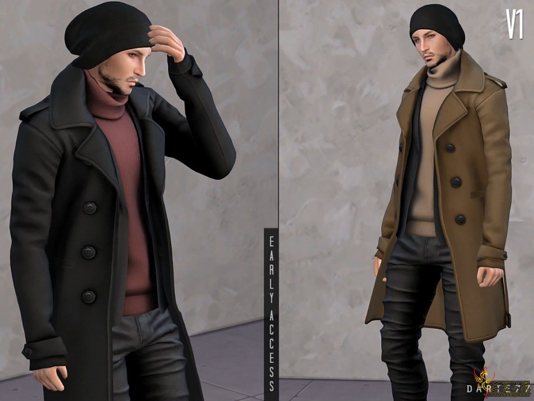 -v1  DoubleBreastedLongCoat(Turtleneck Sweater)V1