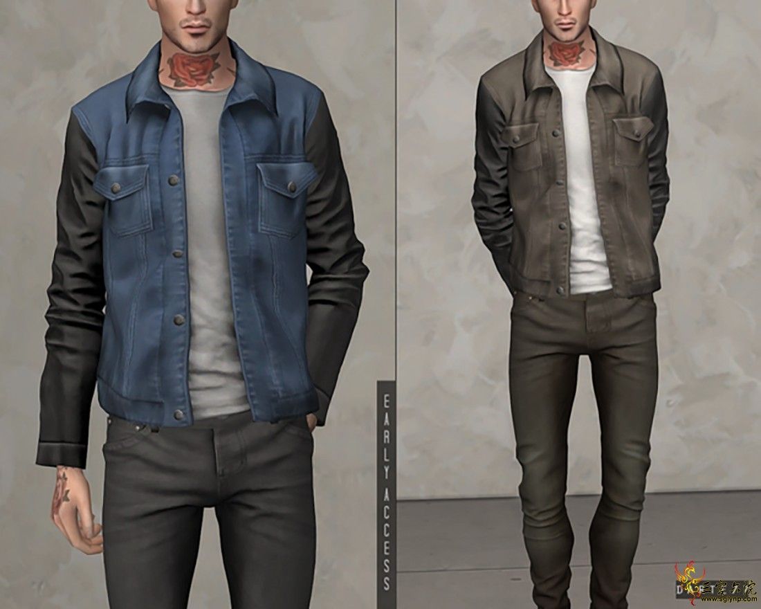 Ƥп  DenimJacketwithLeatherSleeves