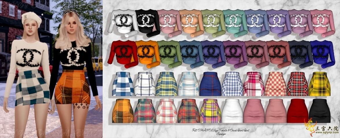 frill chanel logo t-shirts &amp; check short skirt_.png