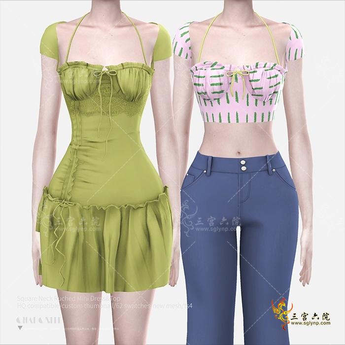[CHARONLEE]2023-002-Square Neck Ruched Mini Dress01.png