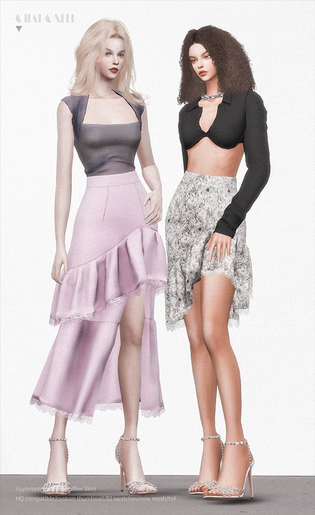 [CHARONLEE]2023-016-Asymmetrical Split Ruffles Skirt02.png